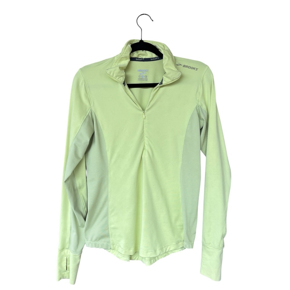 Brooks Run Happy Quarter Zip Running Top Petite Small Lime Green Thumbholes